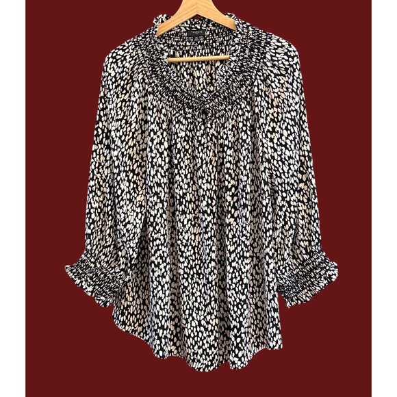 NWOT Talbots Black White Smocked Long Sleeve Blouse 2X - Picture 1 of 6